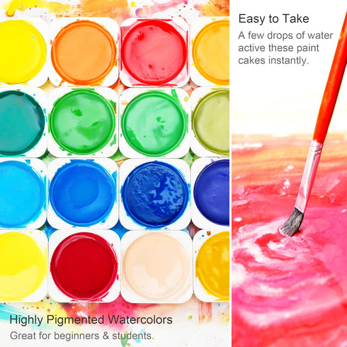 AUREUO Kids Watercolor Paint Set - 24 Colors Vibrant Watercolor Cakes with Plastic Palette & Paint Brush for Kids, Students, Beginners & Adults...