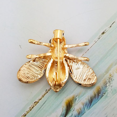SELOVO Honeybee Bee Yellow Enamel Small Brooch Pin Set 2 Pcs Gold Tone Crystal...