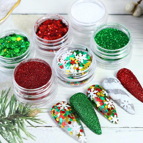 Christmas Nail Art Glitters Sequins 3D Snowflake Christmas Tree Nail Sequins for Acrylic Nail Supplies Xmas Winter Nail Decals for for Women Nail ...