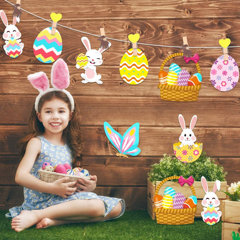 30 Pieces Happy Easter Paper Cutouts Bunny Eggs Carrot Basket Chicken Butterfly Cutouts Animals Theme Party Signs Paper Cutouts for Easter Party D...