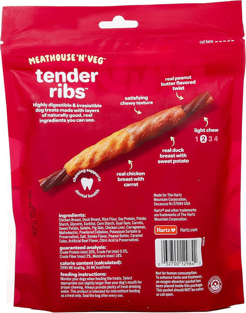 Oinkies Meathouse'n'Veg Tender Ribs Dog Treats with Real Chicken, Duck, Veggies & Peanut Butter Flavor, Highly Digestible and Rawhide-Free, 22 Cou...