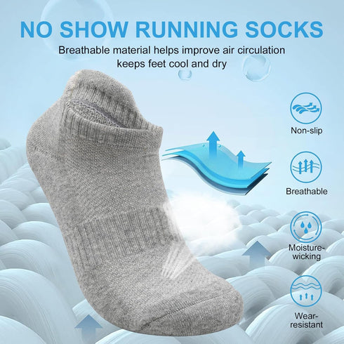 No Show Ankle Running Socks Men & Women Low Cut Hidden Athletic Cushioned Sports Tab Socks for Hiking Cycling Golf Gym Tennis Walking Workout 3 Pa...