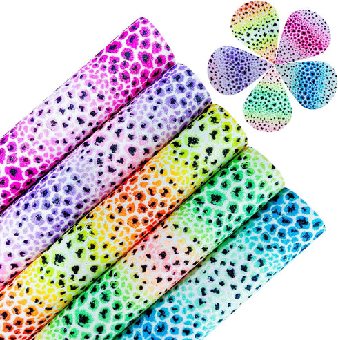 10pcs Colorful Rainbow Leopard Printed Faux Leather Sheets 8x12 inch Shiny Candy Color Glow in The Dark Chunky Glitter Girl Fabric for Bows (Rainb...
