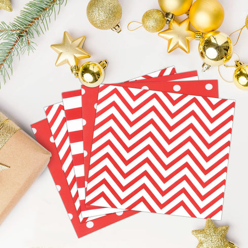 Disposable 2-ply Party Napkins, Striped Chevron Polka Dot Paper Napkins for Birthday, Christmas or Anniversary Celebration Beverage Napkins 60-Cou...
