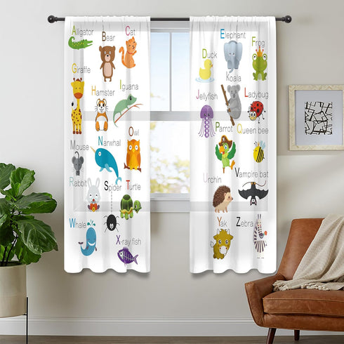 Cinbloo ABC Alphabet Kids Curtains 41W x 62L Inch Sheer Rod Pocket Cartoon Animal Baby Boys Bedroom Decor Child Nursery Funny Learning Educational...