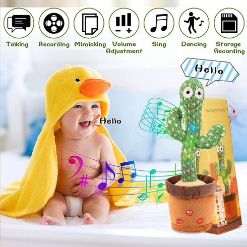 Emoin Dancing Cactus Baby Toys, Talking Cactus Toys Repeats What You Say Baby Boy Toys, Dancing Cactus Mimicking Toy with LED English Sing Talking...