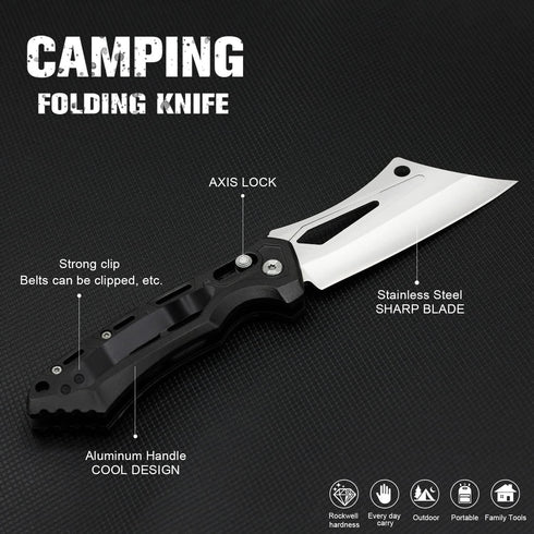 Cleaver Pocket Folding Knife for Men - 3.54" Stainless Steel Satin Blade, Aluminum Handle with Clip, EDC Knives for Outdoor, Camping...