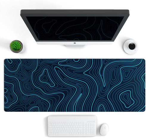 Ovenbird Gaming Mouse Pad with Stitched Edges, Topographic Map Blue Mouse Pad, Extended XL Mousepad with Anti-Slip Base, Cool Large Mouse Pad for ...