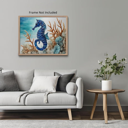Posterizer 1 pcs- Dark blue seahorse on the bottom of the ocean-Art for Animal Lovers- Gift for Men Women Entrepreneur Teens-decor for Bedroom, Of...
