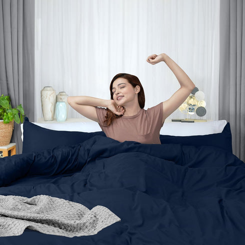 Utopia Bedding Duvet Cover Queen Size - 3 Piece with Zipper Closure - 1 Comforter Cover 90X90 Inches & 2 Pillow Shams 20X26 Inches (Navy) Comforte...