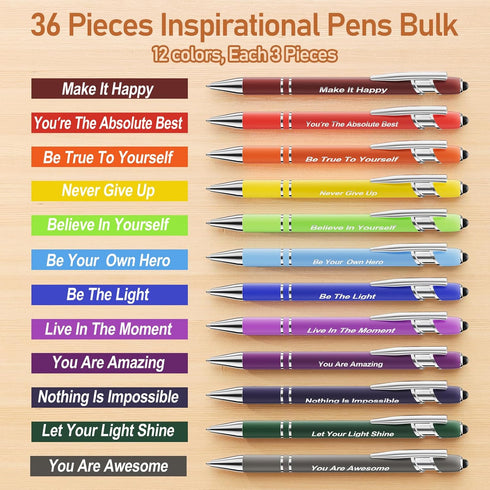 36 Pcs Motivational Pens Bulk, Inspirational Ink Pens with Stylus Tips, Positive Sayings Ballpoint Pen for Writing, Thank You Gifts for Men Women ...
