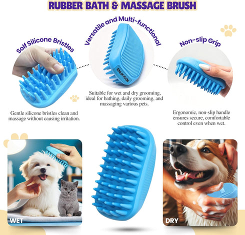 Dog Bath Grooming Kit: Silicone Dog Bathing Shampoo Brush, Pet Shedding Massage Glove, Double-Sided Pet Toothbrushes - Rubber Bath Brush for Long ...