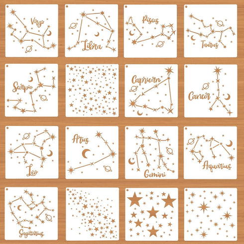 16pcs Star Stencils for Painting, 5.1 inch Reusable Constellations Stencils Rectangle Spray Paint Stencil for Painting on Wood, Crafts Cake Paper ...