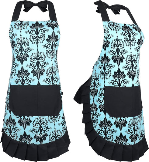 G2PLUS Mothers Aprons for Women with Pockets, Extra Long Ties, Vintage Damask Apron, Perfect for Kitchen Cooking, Baking and Gardening, 28 x 27 In...