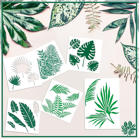 9 Pieces Reusable Painting Stencil Tropical Stencil Plastic Paint Stencils Summer Pattern Drawing Templates Stencils Reusable Craft Stencils for P...