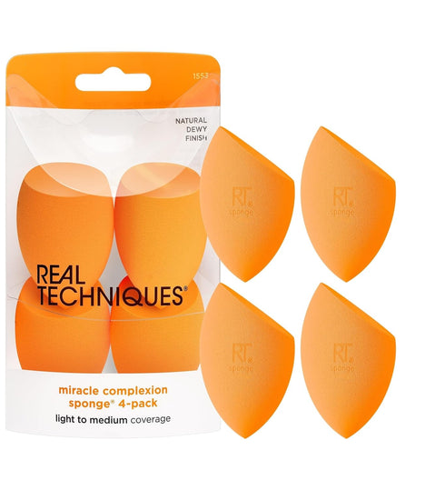 Real Techniques Miracle Complexion Sponge Set 4 Pack, Makeup Blender Sponge For Liquid & Cream Makeup, Buildable Coverage, Foundation Sponge For N...