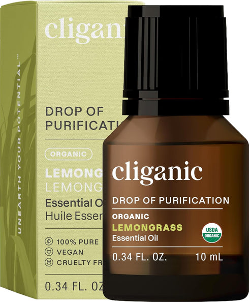 Cliganic USDA Organic Lemongrass Essential Oil - 100% Pure Natural Undiluted, for Aromatherapy Diffuser | Non-GMO Verified (Packaging May Vary)...