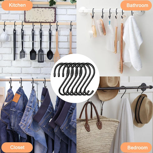 5 Inch Large S Hooks,10 Pack Heavy Duty S Hooks for Hanging,Closet S Hooks with Vinyl Coated,Non Slip Steel Metal Black Rubber S Hooks for Hanging...