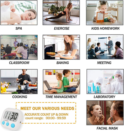 2 Pack Digital Kitchen Timer for Cooking Big Digits Loud Alarm Magnetic Backing Stand Cooking Timers for Baking White...