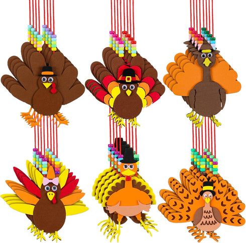 24 Pcs Thanksgiving Turkey Necklaces Kit, Turkey Beaded Necklace Making Kit, DIY for Kids, Thanksgiving Gifts Set for Thanksgiving Party toys Game...