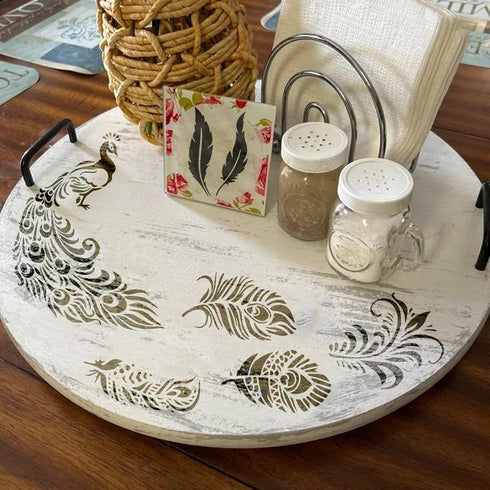 Feather Stencils for Painting on Wood, Peacock Stencils for Crafts Reusable Wood Burning Drawing Art Paint Stencils and Patterns for Wall Cake Coo...