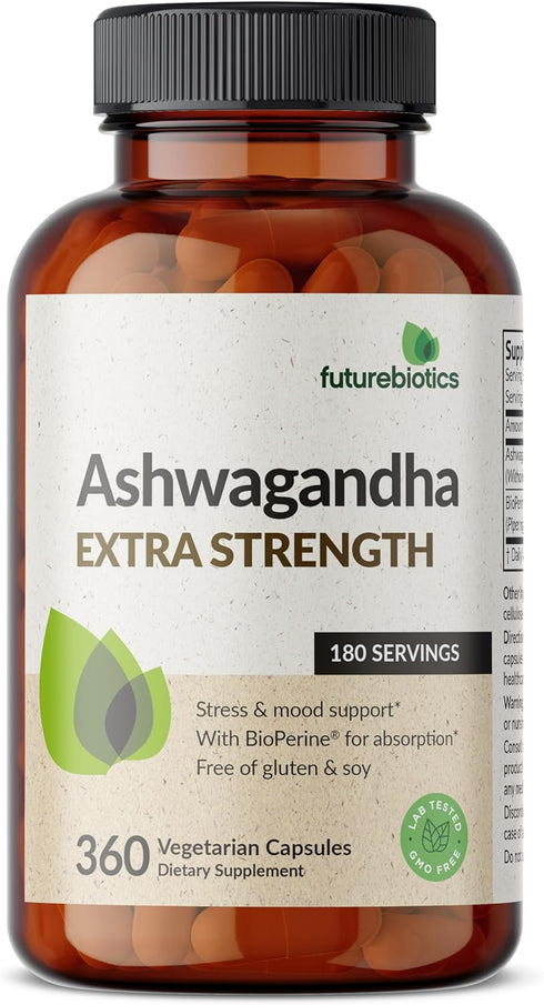 Futurebiotics Ashwagandha Extra Strength Stress & Mood Support with BioPerine - Non GMO Formula, 360 Vegetarian Capsules...