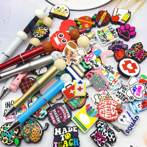Silicone Focal Beads Teacher Nurse Focal Silicone Beads Bulk for Pens Silicone Focal Beads for Keychain Making Bracelet Necklace Handmade Crafts(T...