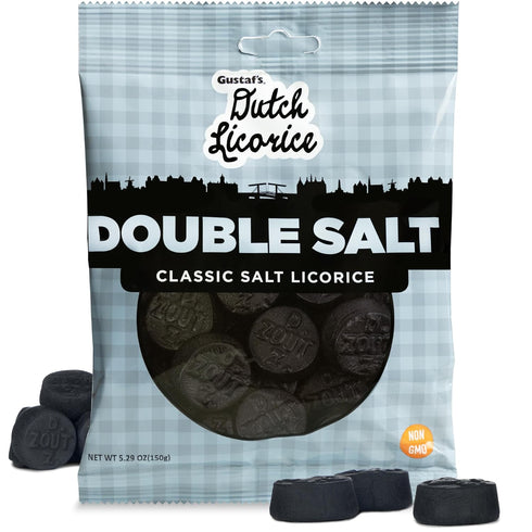 Gustaf's Dutch Licorice Double Salt Coins - 5.2oz Bag - Salted Black Licorice Coins - Dutch Candy from Netherlands - Salty Black Liquorice Treats...