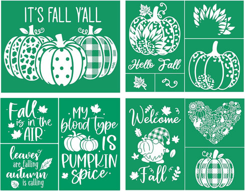 Silk Screen Stencils Reusable Fall Stencils 4Pcs, Fall Quotes Blessed Hello Pumpkin Autumn Adhesive Stencils Gnome Pumpkin Maple Leaves Reusable S...