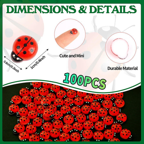 KIMOBER 100PCS Mini Luminous Ladybug Miniature Figurines,Glow in Dark Resin Animals Ladybug Figures for Fairy Garden Micro Landscape Decor Cake To...