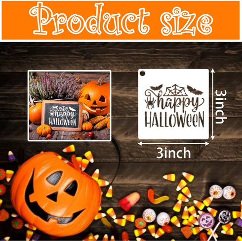 60 Pieces Small Halloween Stencils, 3x3in Reusable Happy Halloween Pumpkin Paint Stencil for Painting on Wood Ornaments Wood Slice DIY Crafts Fabr...
