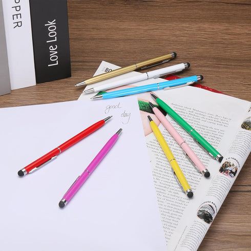 MECCANIXITY 6pcs Metal Stylus Pen Ballpoint Pen 2 in 1 Universal Retractable Ink Pen with Stylus Tips for All Capacitive Touch Screen Device, Gold...