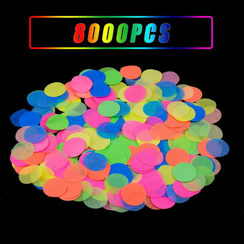 10000 pieces UV Neon Round Confetti 5 Colors Neon Fluorescent Tissue Confetti Dot Blacklight Glow Party Confetti for Blacklight Neon Party, Birthd...