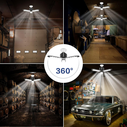 Garage Light - 2 Pack - 8000LM Glare-Free 360° Illuminator 60W 6500K Deformable Garage E26/E27 LED Light for Basements, Barn, Farmhouse and Attics...