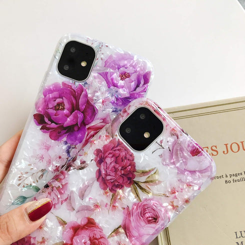 Qokey Compatible with iPhone 11 Pro Max Case 6.5 inch,Flower Design Cute Clear for Men Women Girls with 360 Degree Rotating Ring Kickstand Soft TP...