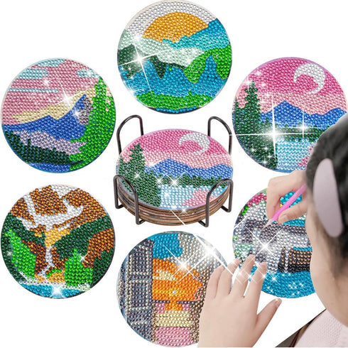Diamond Art Coasters Kits for Beginners, Adults & Kids Diamond Dot Kit Art Craft Supplies,Painting Coasters with Holder...