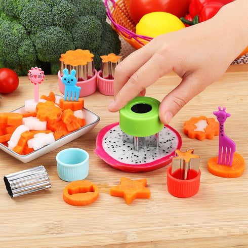 Vegetable Cutter Shapes Set, 24pcs, Mini Cookie Cutters Set Fruit Cookie Pastry Stamps Mold with 30pcs Food Picks and Forks -for Kids Baking and F...
