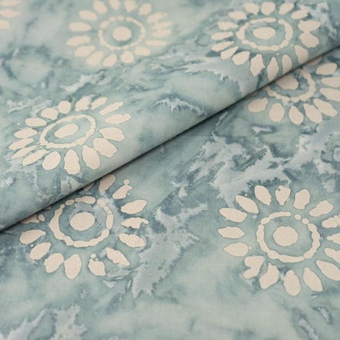 Singer Fabric 100% Cotton, Batik Collection, Cadet Blue Sunflower, Cut by The Yard, 42 Inches...