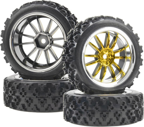 ShareGoo 4Pcs 1/10 On Road Tires & Plastics Wheel Rims 12mm Hex Compatible with Tamiya TT01 Kyosho Sakura D3 Traxxas 4Tec 2.0 1/10 RC On Road Raci...