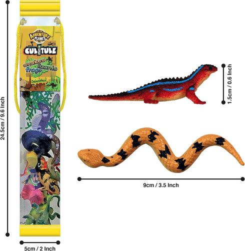 Reptile from Deluxebase. 11 Piece Small Reptile Figurines and Play Accessories Collection. Reusable plastic storage tube of lizard, frog and snake...