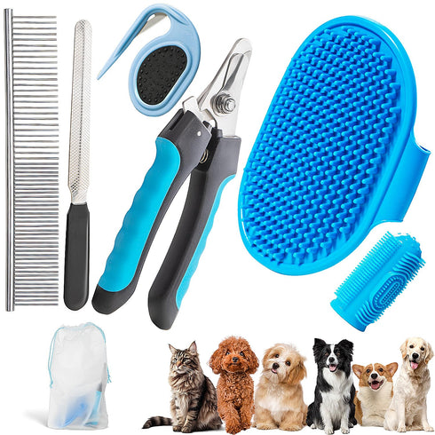 6 PCS Grooming Kit for Dogs Cats Comb Deshedding Dog Brush Pet Knot Opener Cleaning Slicker Brush Nail Clipper Toothbrush Pet Hair Removal Tool Wa...