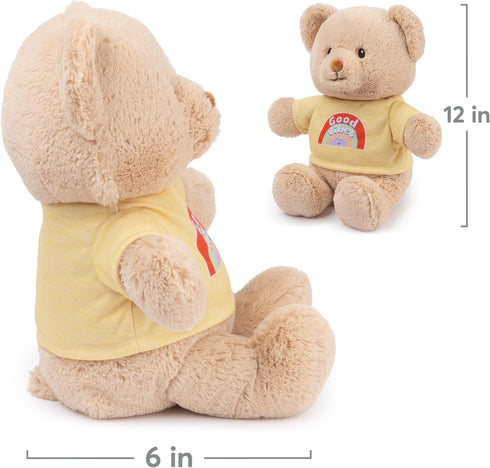 GUND “Good Vibes” Sustainable Message Bear with Yellow T-Shirt, Teddy Bear Made from 100% Recycled Materials for Ages 1 and Up, Tan, 12”...