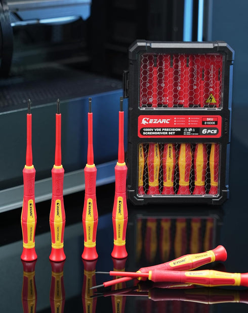 EZARC 1000V Insulated Electrician Screwdriver Set, Magnetic Tip Mini Electrician Screwdriver Set Slotted and Phillips with Case VDE & GS Certified...