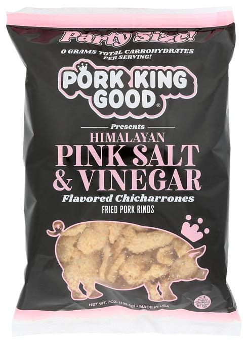Pork King Good Himalayan Pink Salt & Vinegar Pork Rinds 7 OZ FAMILY SIZE (Chicharrones - Keto Snacks)...
