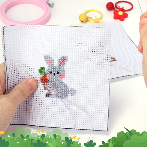 Caydo 6 Pieces Cross Stitch Kit for Kids Embroidery Kits with Woodland Animal Patterns Needlepoint Kit Kids with Instructions for DIY Key Chain, B...