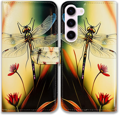 Bcov Galaxy S24 Case,Colorful Dragonfly Style Leather Flip Phone Case Wallet Cover with Card Slot Holder Kickstand for Samsung Galaxy S24...