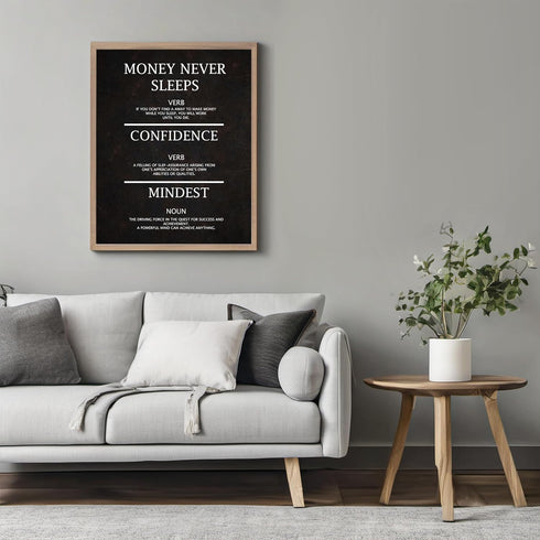 Posterizer 1 pcs-Money Never Sleeps-Positive Mindset Affirmations-Motivational & Inspirational Art-Gift for Entrepreneurs-Decor for Home & Office-...