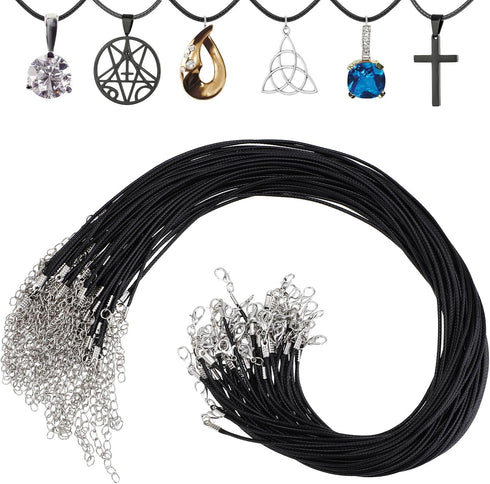 50 Pcs Black Necklace Cord Necklace String Rope with Clasp Waxed Leather Necklace Cord for Charms Pendants Jewelry Making, 18 Inch...