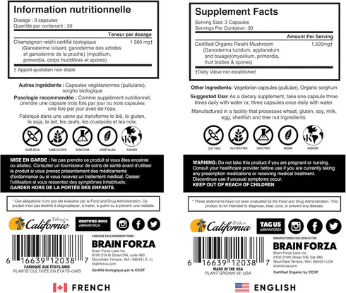 Brain Forza Organic Red Reishi Mushroom Capsules, Adaptogenic Mushroom Powered Immune Support, Heart and Cardiovascular Health, General Wellness a...