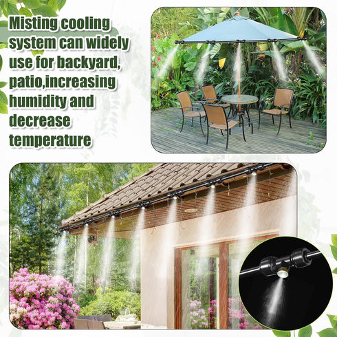 39 Pcs Misting Cooling System, Misters for Outside Patio, 30 Atomizing Connector, 2 Tee Adapters, 2 Pcs 3/4'' Adapters, 2 Pcs 90° Elbows and 3 End...